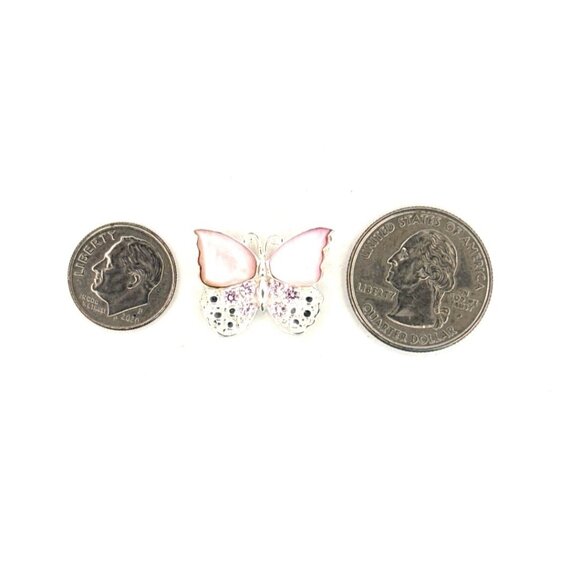 Brand New Sterling Silver 925 Opal & Pink Crystals Butterfly Pendant Charm 4.2g - Picture 4 of 7